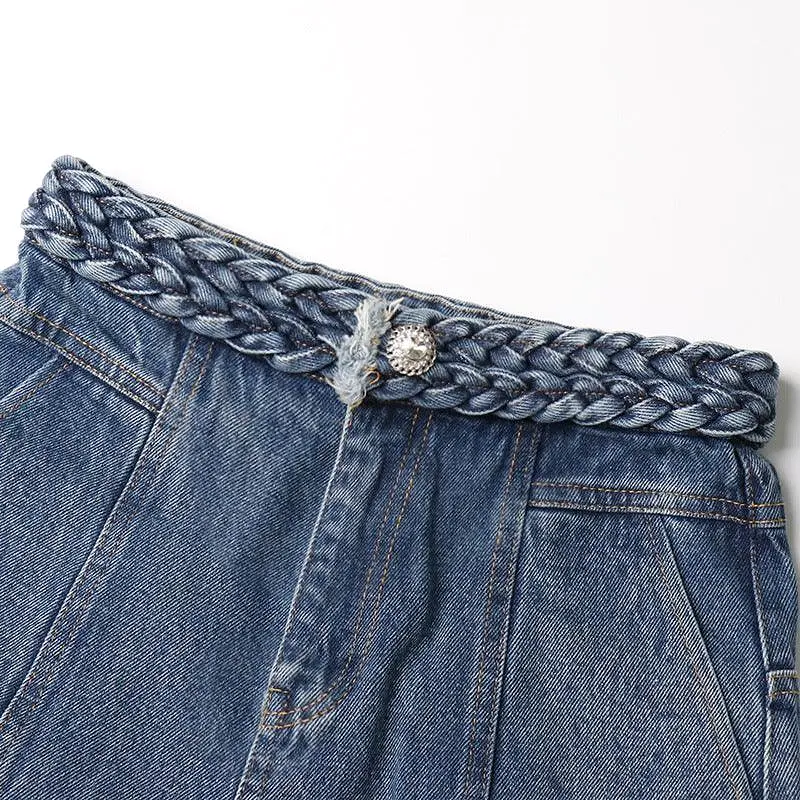 Woven Stitching High Waist Straight Wide Jeans