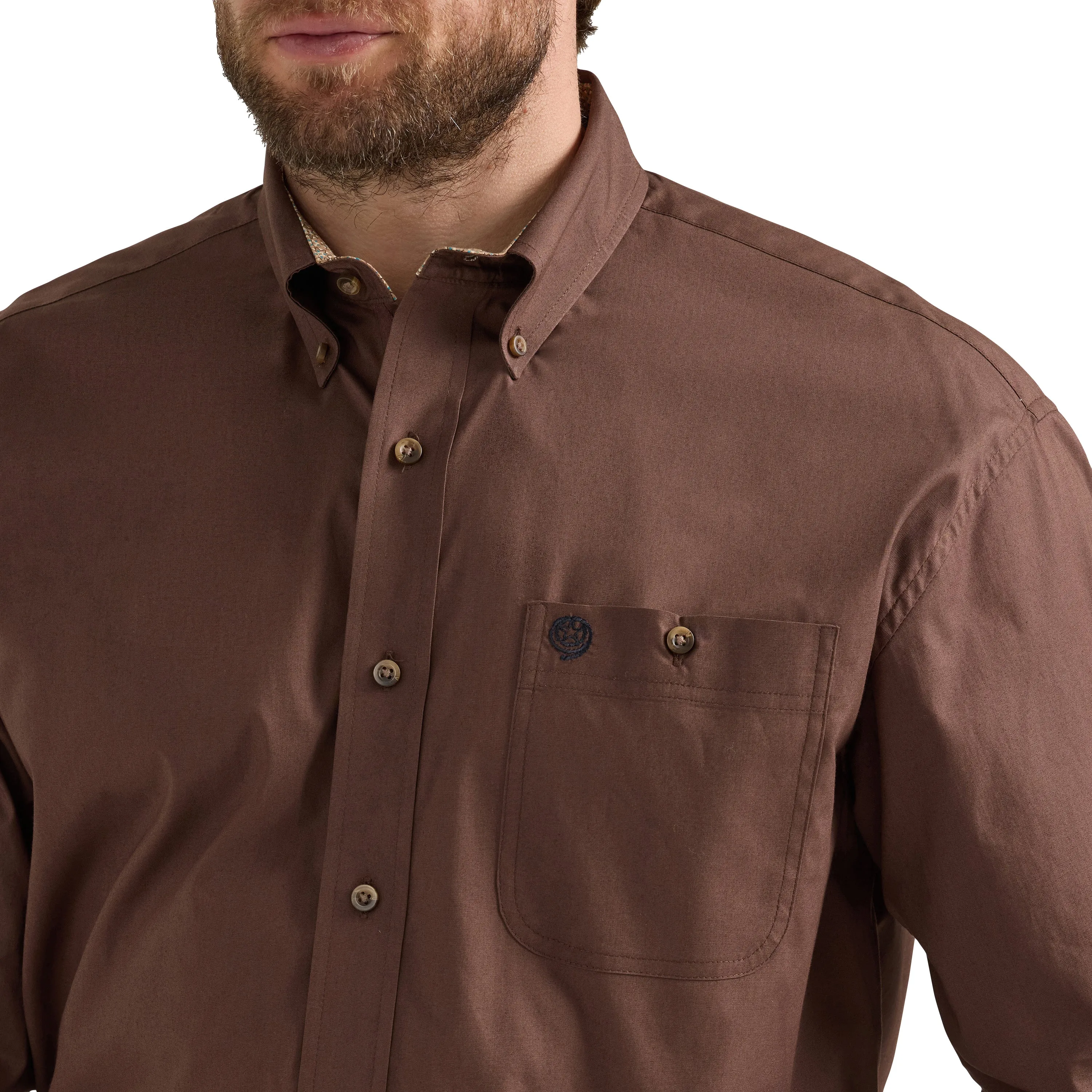 Wrangler Men's George Strait Button Down Brown Shirt