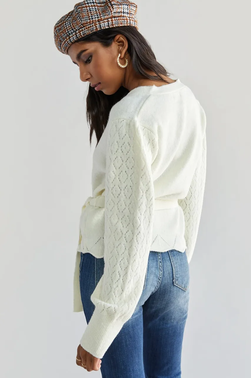 Zoie Pointelle Pullover Wrap Sweater